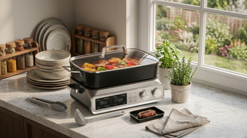 AUTUCU N21NA Pro 10-quart multi-cooker in a family kitchen setting