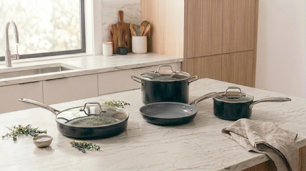 Ninja Ceramic Pro 7-piece cookware set in a modern kitchen