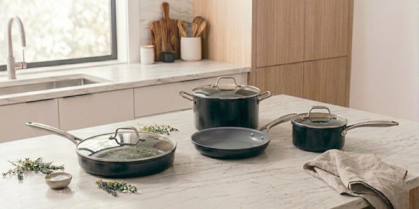 Ninja Ceramic Pro 7-piece cookware set in a modern kitchen