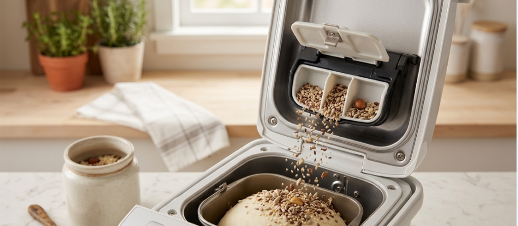 Auto Add Dispenser on Zojirushi BB-SSC10WZ breadmaker releasing seeds into dough
