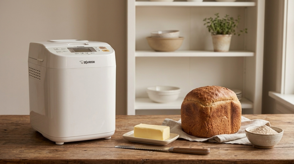 Fresh homemade whole wheat loaf baked in the Zojirushi BB-SSC10WZ Home Bakery Maestro