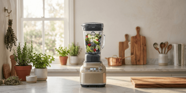 Royal Champagne Breville Super Q blender on a kitchen counter