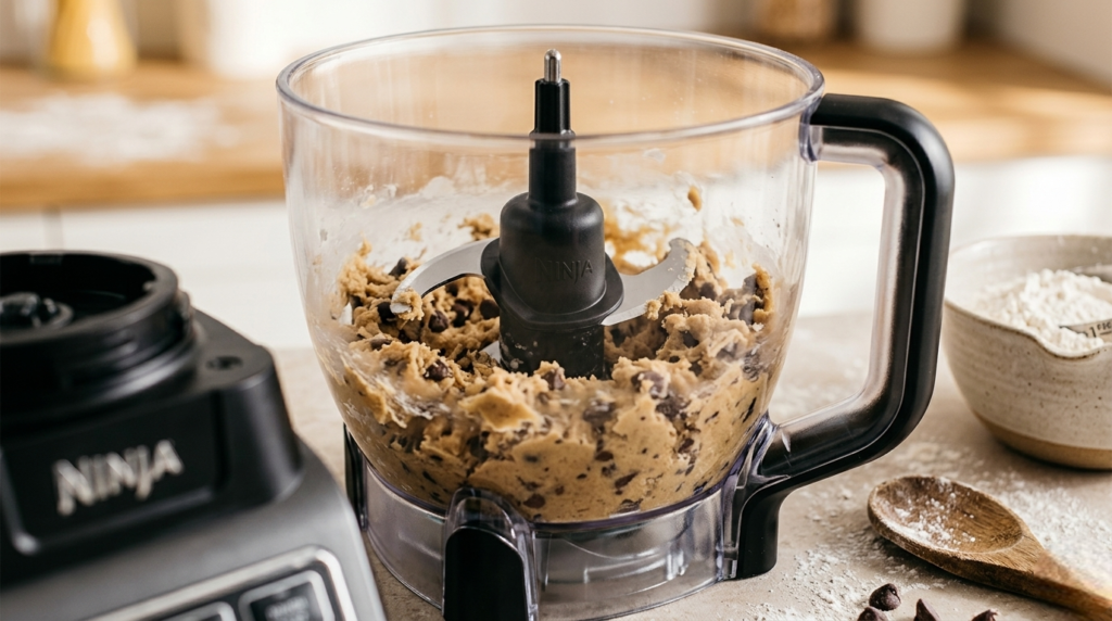 Close-up of the Ninja BL770 dough blade and food processor bowl
