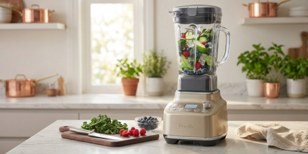 Breville Super Q BBL920RCH blender in Royal Champagne on a modern kitchen counter