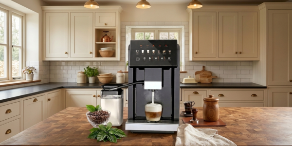 Kndko fully automatic coffee machine on a modern kitchen counter