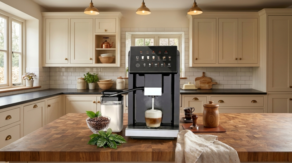 Kndko fully automatic coffee machine on a modern kitchen counter