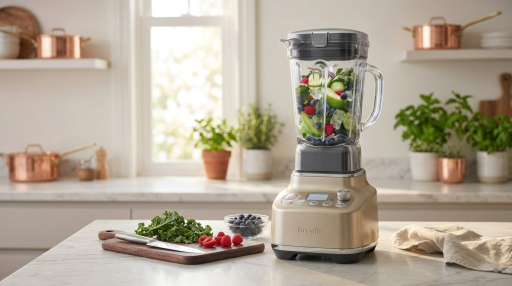 Breville Super Q BBL920RCH blender in Royal Champagne on a modern kitchen counter