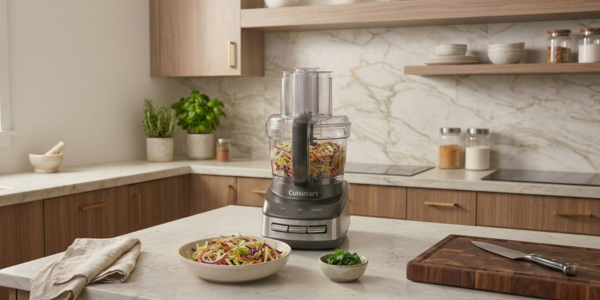 Cuisinart FP-110AG Core Custom 10-Cup Food Processor in Anchor Gray on a kitchen countertop