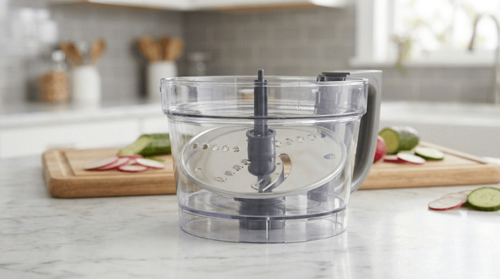 Close-up of the Cuisinart FP-110AG control paddles and adjustable slicing disc