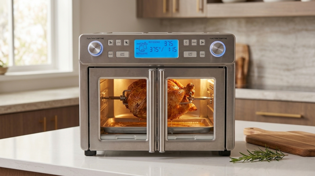 Roasted chicken in the Emeril Lagasse 360 Air Fryer Oven using rotisserie function