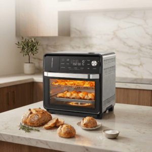 Nuwave Combi Steam Oven on a kitchen counter surrounded by fresh vegetables and ingredients