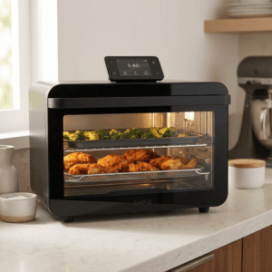 CHEF iQ MiniOven 11-in-1 smart toaster oven air fryer on countertop.