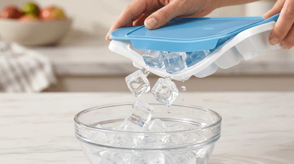 Ice cubes releasing cleanly from flexible OXO Good Grips tray