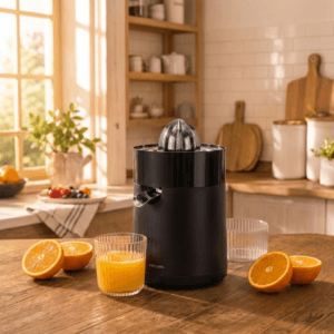 ZWILLING Enfinigy Citrus Juicer pressing a fresh orange half